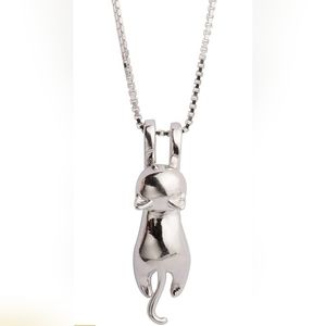 Adorable 925 Sterling Silver Hanging Cat Necklace